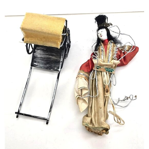 Vintage Japanese Geisha Doll With Rickshaw Figurine Set JE307 - Picture 2 of 10